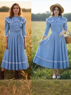 Vintage Prairie Floral Midi Dress - Ruffle Fit & Flare Cottagecore - Foxy Lady 4